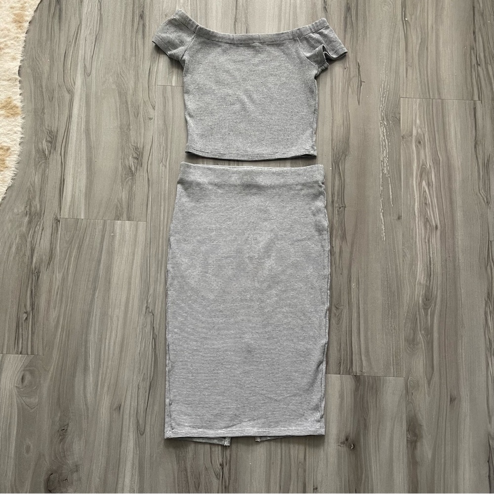 Zara Gray Off-Shoulder Top and Skirt Set